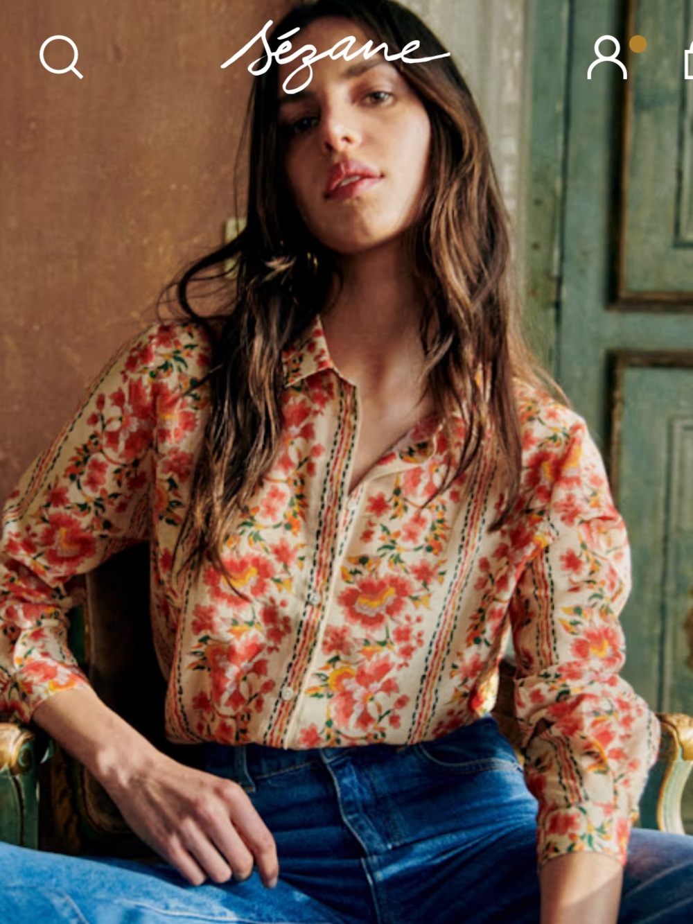 Sz 6 Sezane Fiori Rossi Print Button-Down Pierro Shirt Sz 38 UK